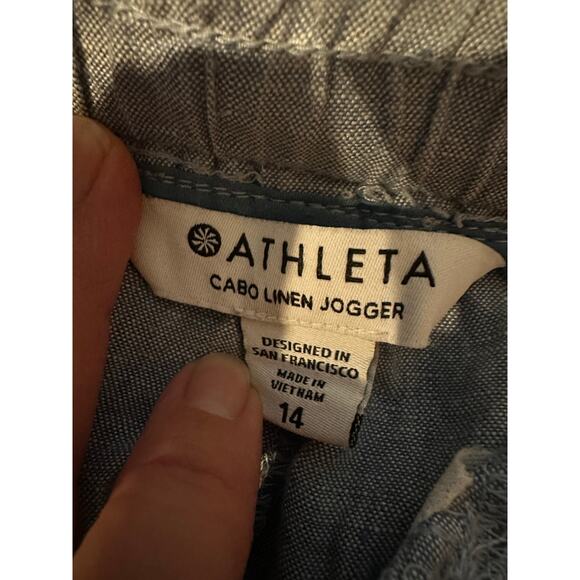 Athleta Women’s Cabo 100% Linen Jogger Pants – Blue – Size 14 Effortless Style - Picture 7 of 10